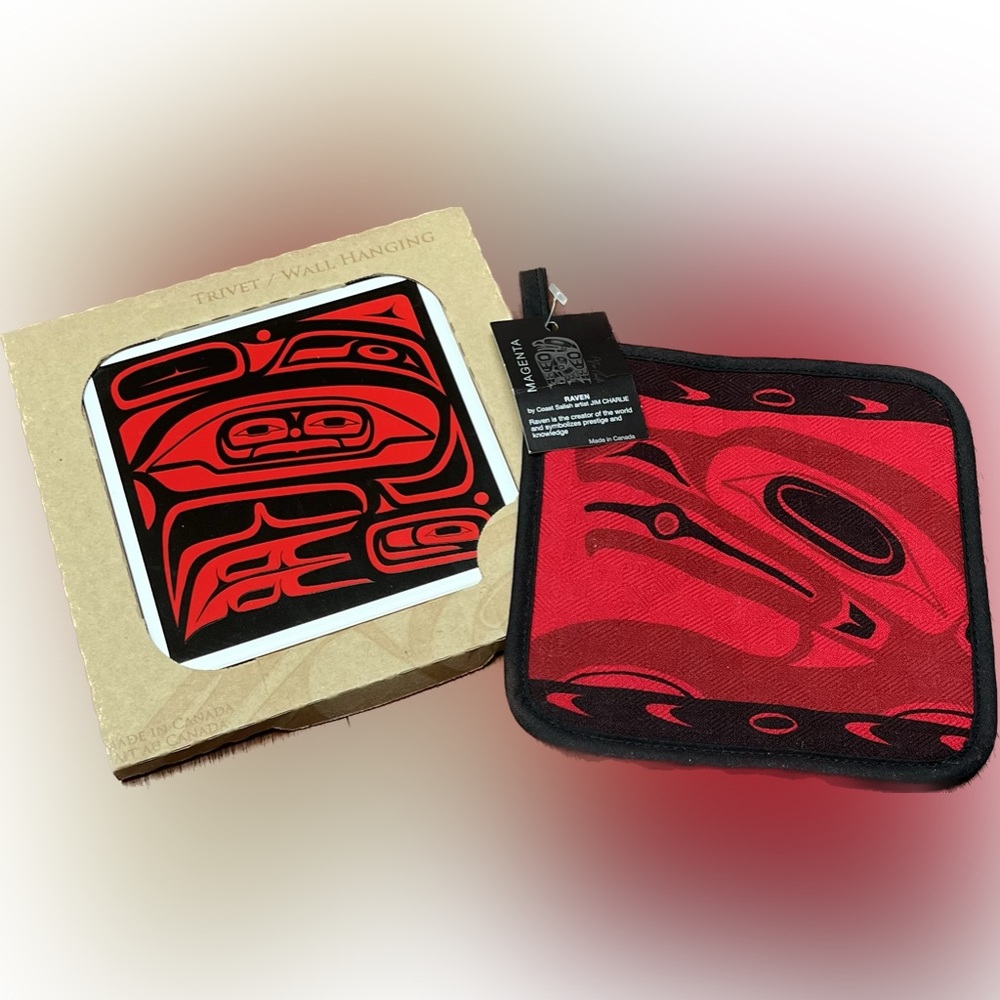 MAGENTA Raven Ceramic TRIVET / WALL HANGING & POT MAT Set - JIM CHARLIE.